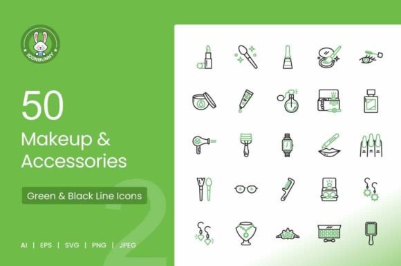 50 Makeup Accessories Green Icons