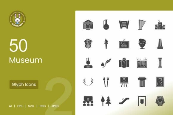 50 Museum Glyph Icons: Premium Graphics for Modern Design
