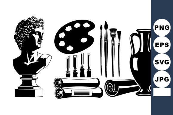 Antique Art Supplies Clipart Set for Graphics and Crafts
