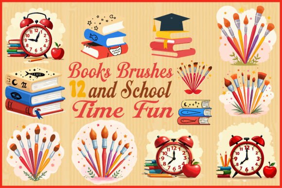 Books, Brushes, and School Time Fun Graphics for Crafts