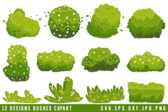 Bushes Clipart SVG Green Grass Spring Graphics for Crafts