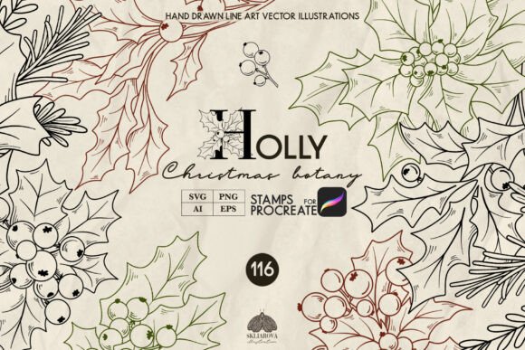 Christmas Holly Tree Line Art Collection Review