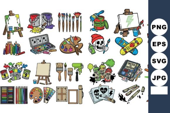Colorful Artistic Supplies Set Graphics for Illustrations