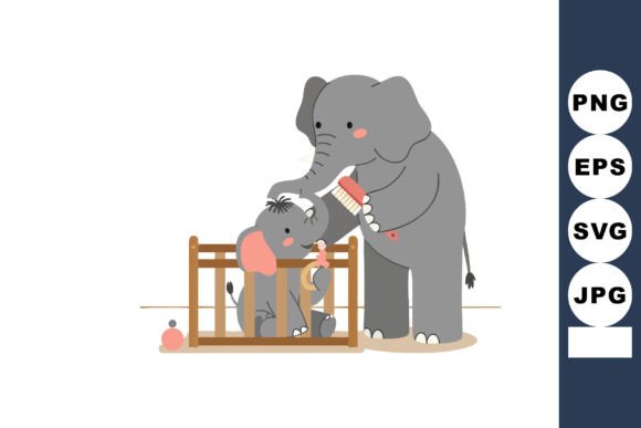 Elephant Mother Brushing Baby Elephant H: Graphics & Illustrations Review