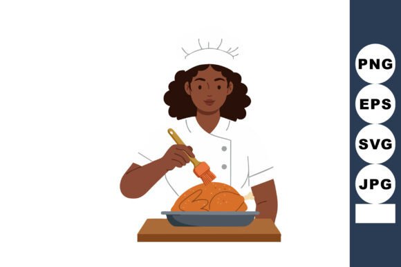 Female Chef Brushing Cooked Chicken in K: Graphics for Authentic Branding