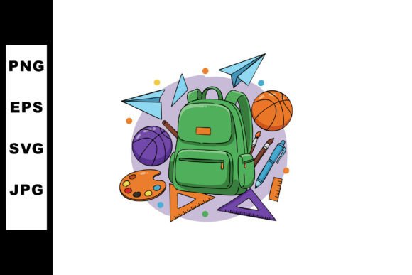 Green Backpack with School Supplies Art: A Graphics Review