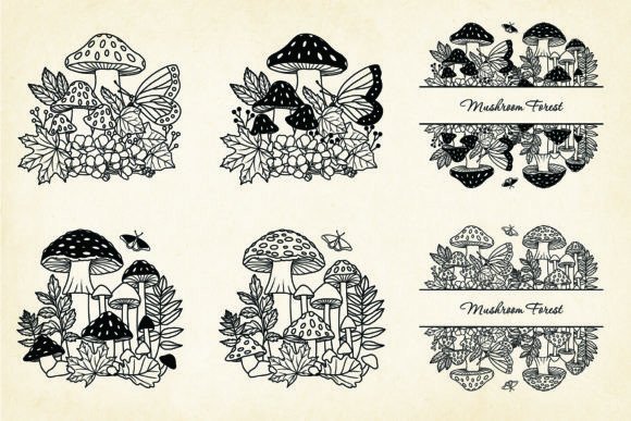 Mushroom Forest Vector Set SVG, EPS, PNG