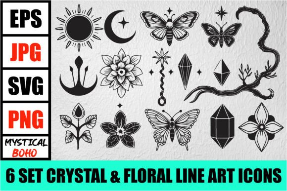 Mystic Boho Celestial Line Art Pack: Graphics for Crafts & Content