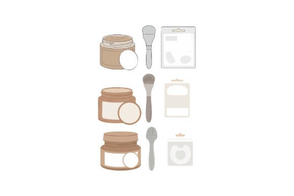 Natural Cosmetic Cream Jars with Brushes Graphics and Illustrations