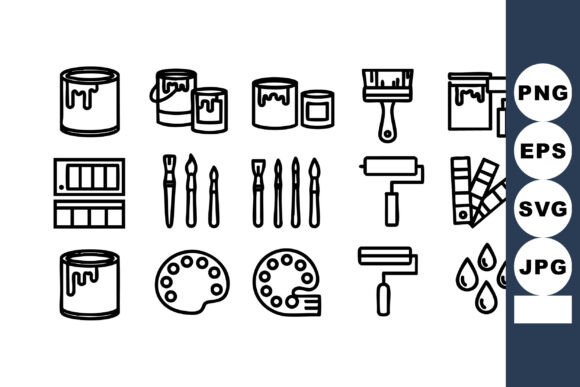 Paint Cans Brushes Rollers Icons for Graphics and Crafts