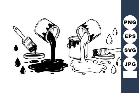 Paint Cans Pouring Black and White Paint Graphics & Illustrations