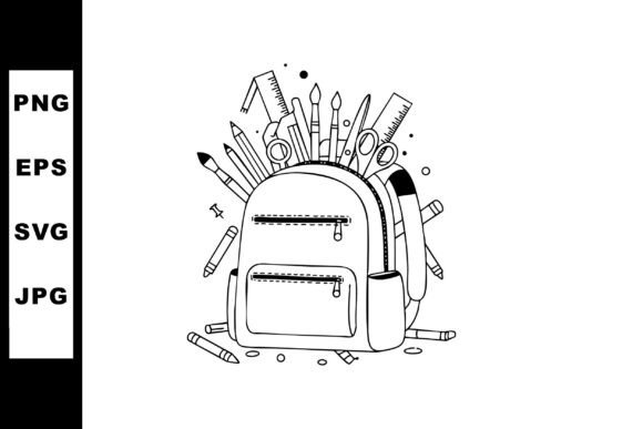 School Backpack Filled with Art Supplies Graphics for Illustrations