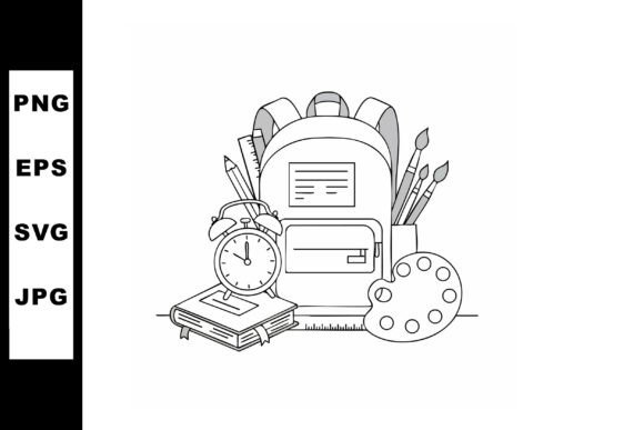School Supplies Backpack Clock Book Rule: Essential Graphics for Modern Illustrations