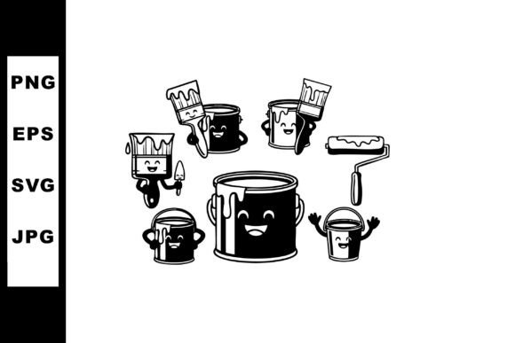 Smiling Paint Cans and Brushes Vector Il for Graphics