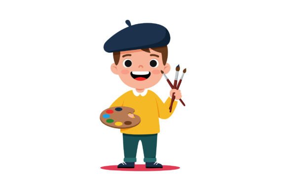 Young Boy Artist Holding Paint Palette a: Graphics for Illustrations