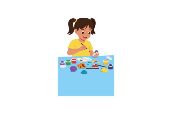 Young Girl Painting Colorful Clay Figure: Graphics & Illustrations Review